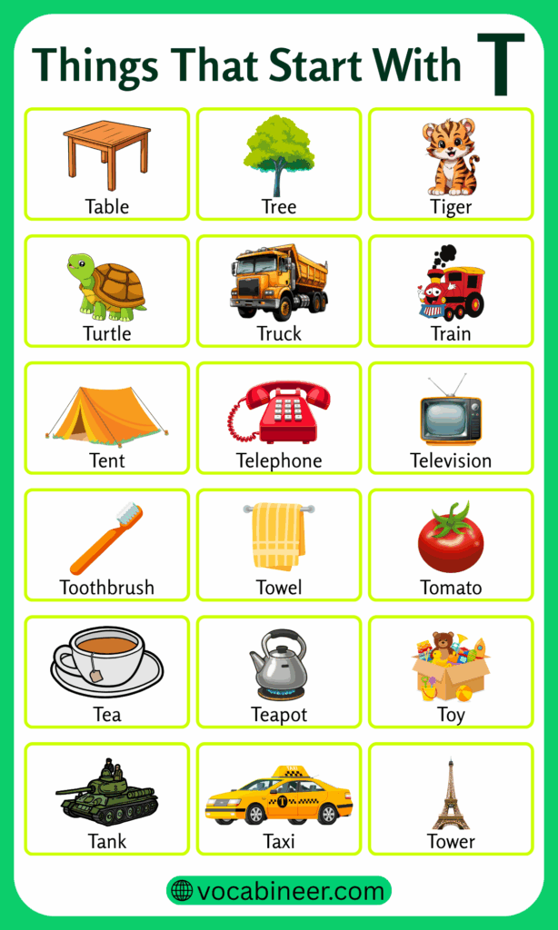 Things Starting with T | List of 140 Things Name in English