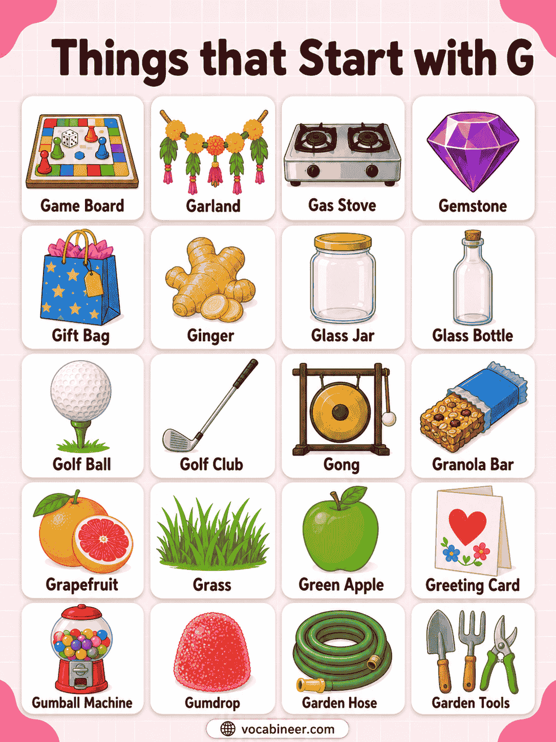 Things That Start with G in English with Pictures