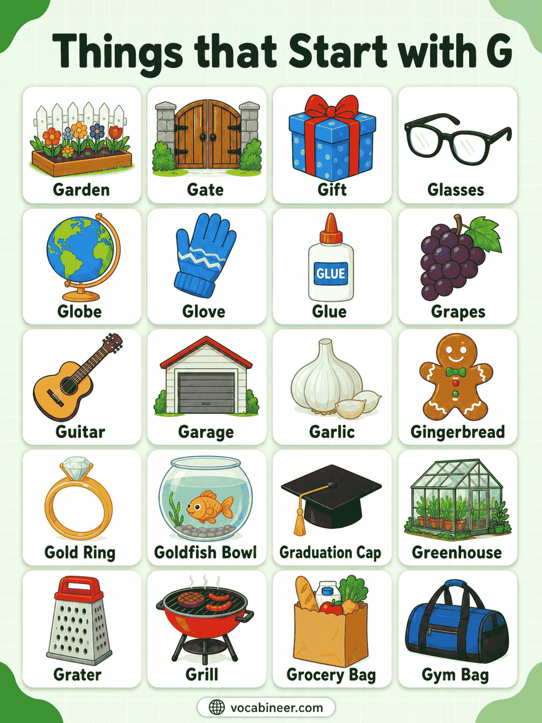 Things That Start with G with Examples and Pictures