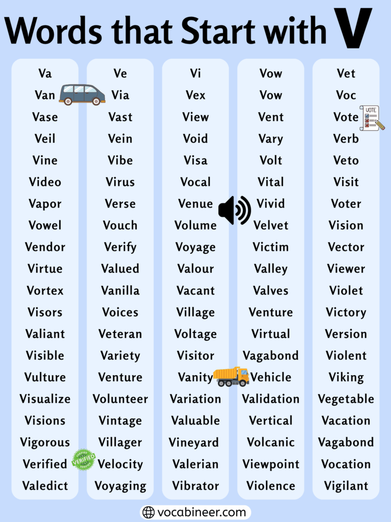 Words That Start with V | List of 320 Daily Use English Words