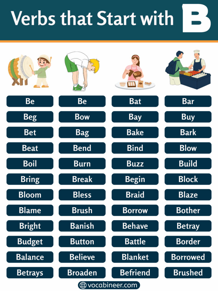 300+ verbs that start with B with meanings, examples, and a full list
