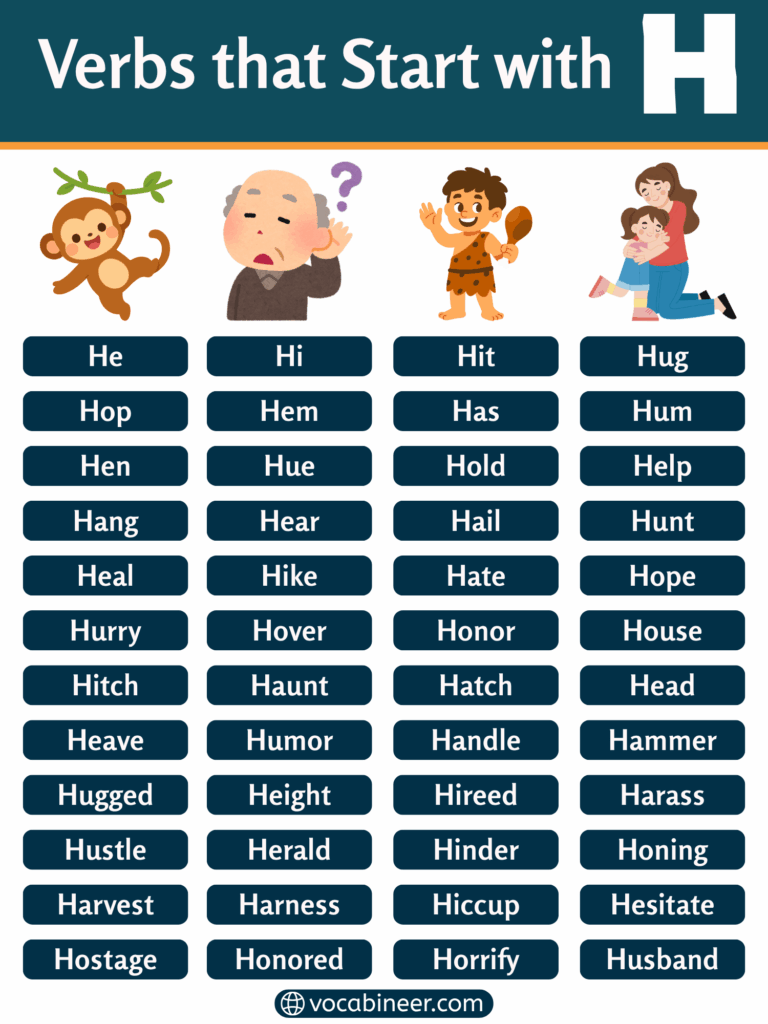 250+ verbs that start with H with meanings and examples