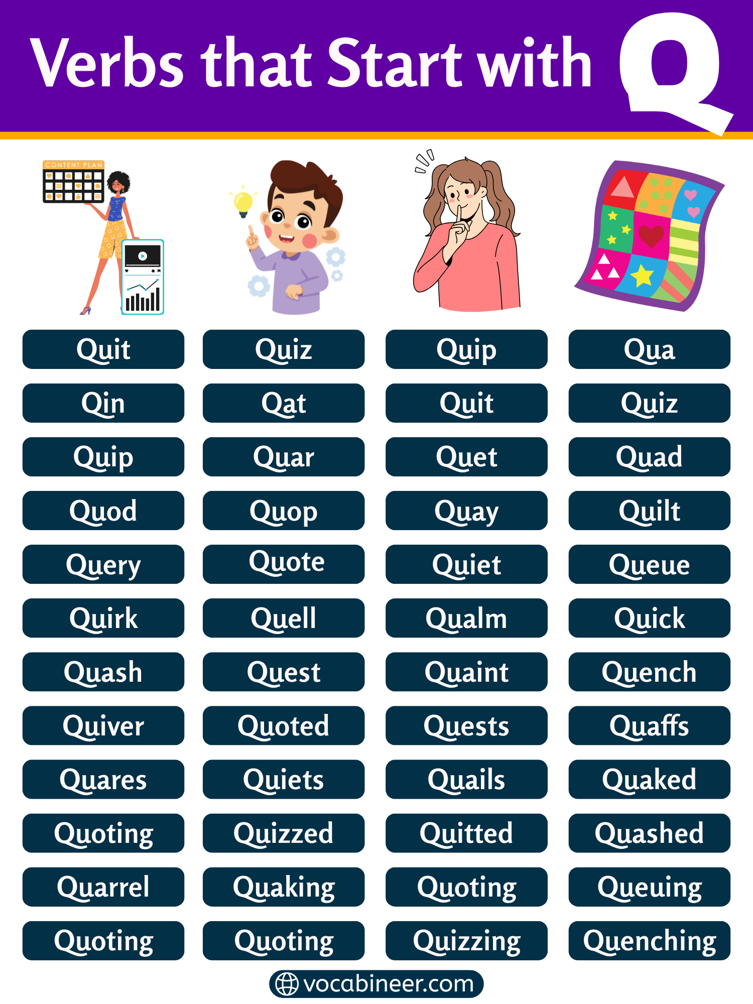 Verbs that start with Q in a full list with meanings and examples