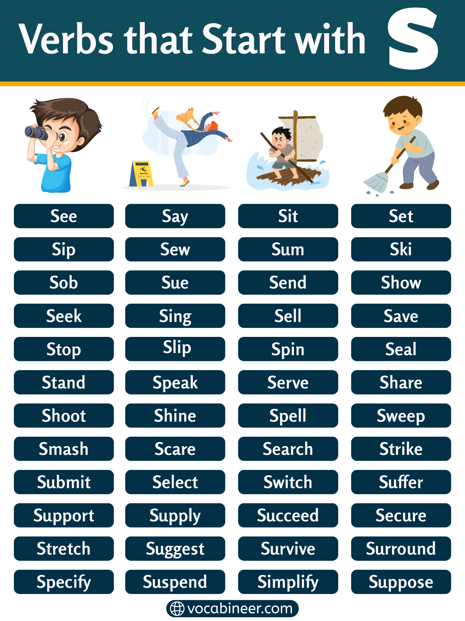 250+ verbs that start with S in English with meanings and examples