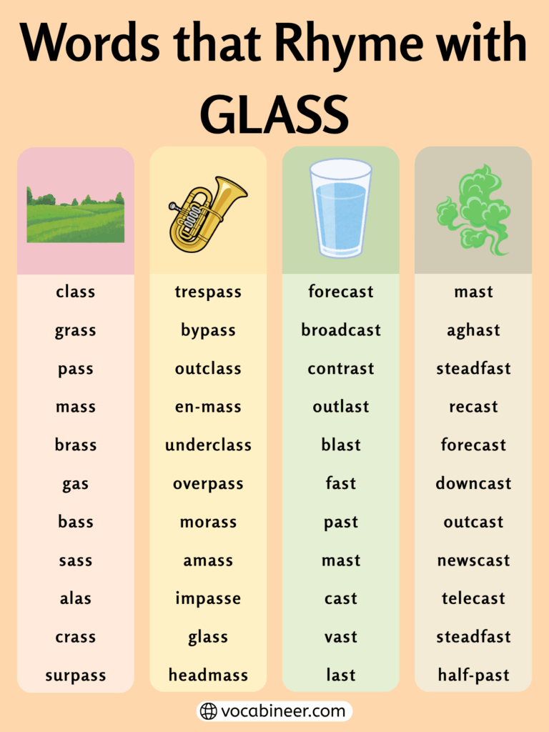 Bright Words That Rhyme with Glass in English