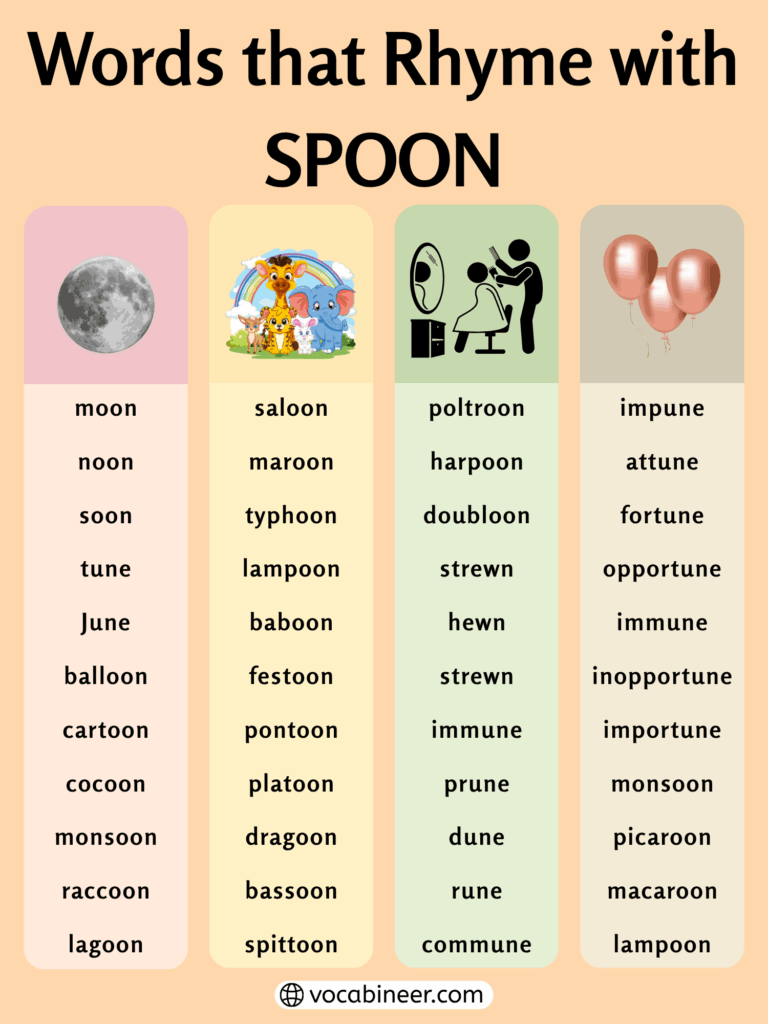Unique Words That Rhyme with Spoon in English