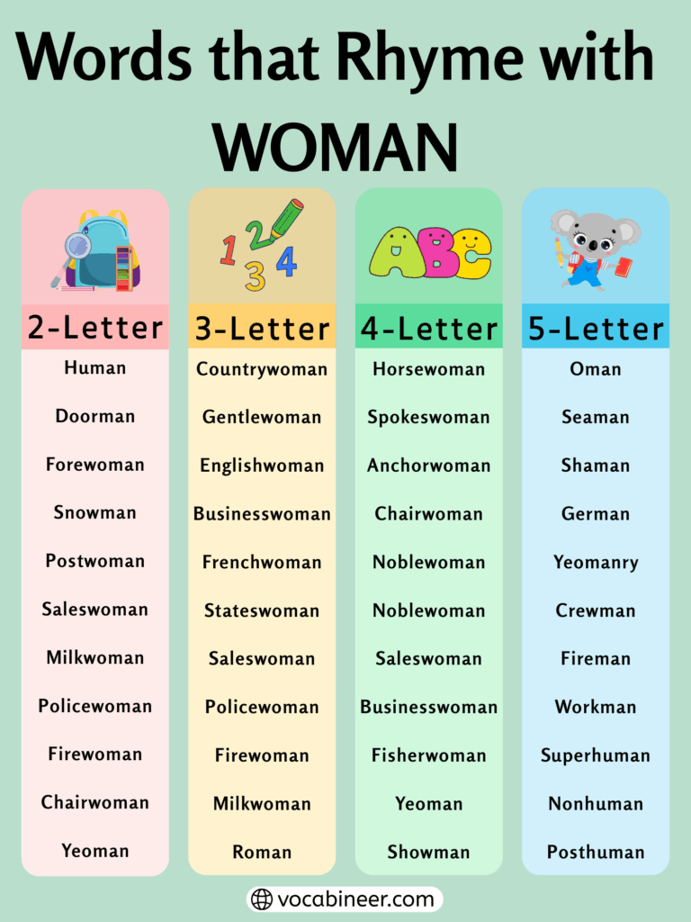 Elegant Rhymes with Woman: 771 Rhyming Words List