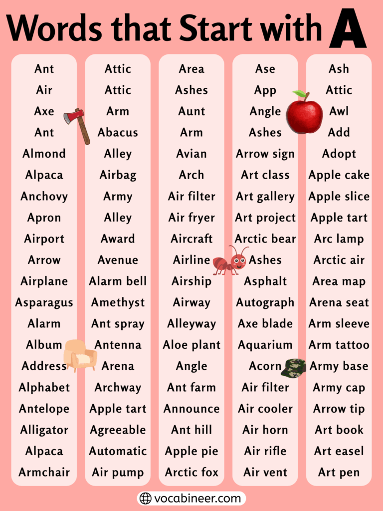 Words that Start with Letter A | 500+ Words List in English