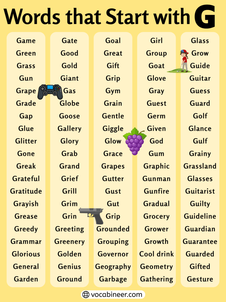 Daily Use 200+ Words That Start with G in English