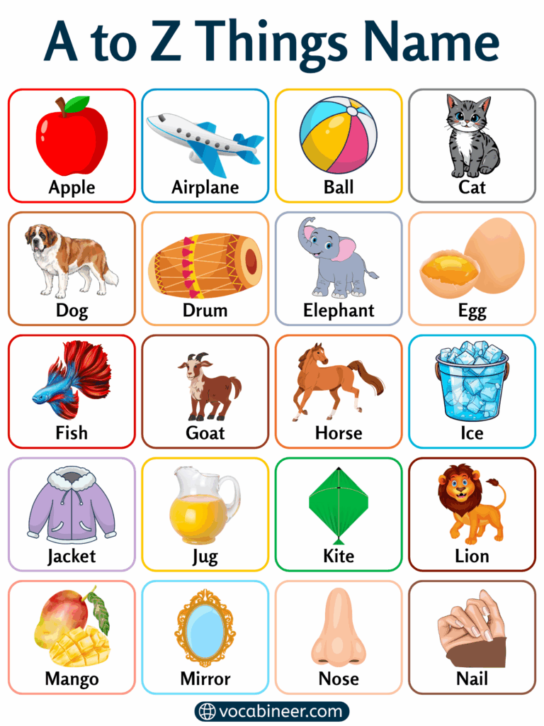A to Z Objects Name for Kids with Picture