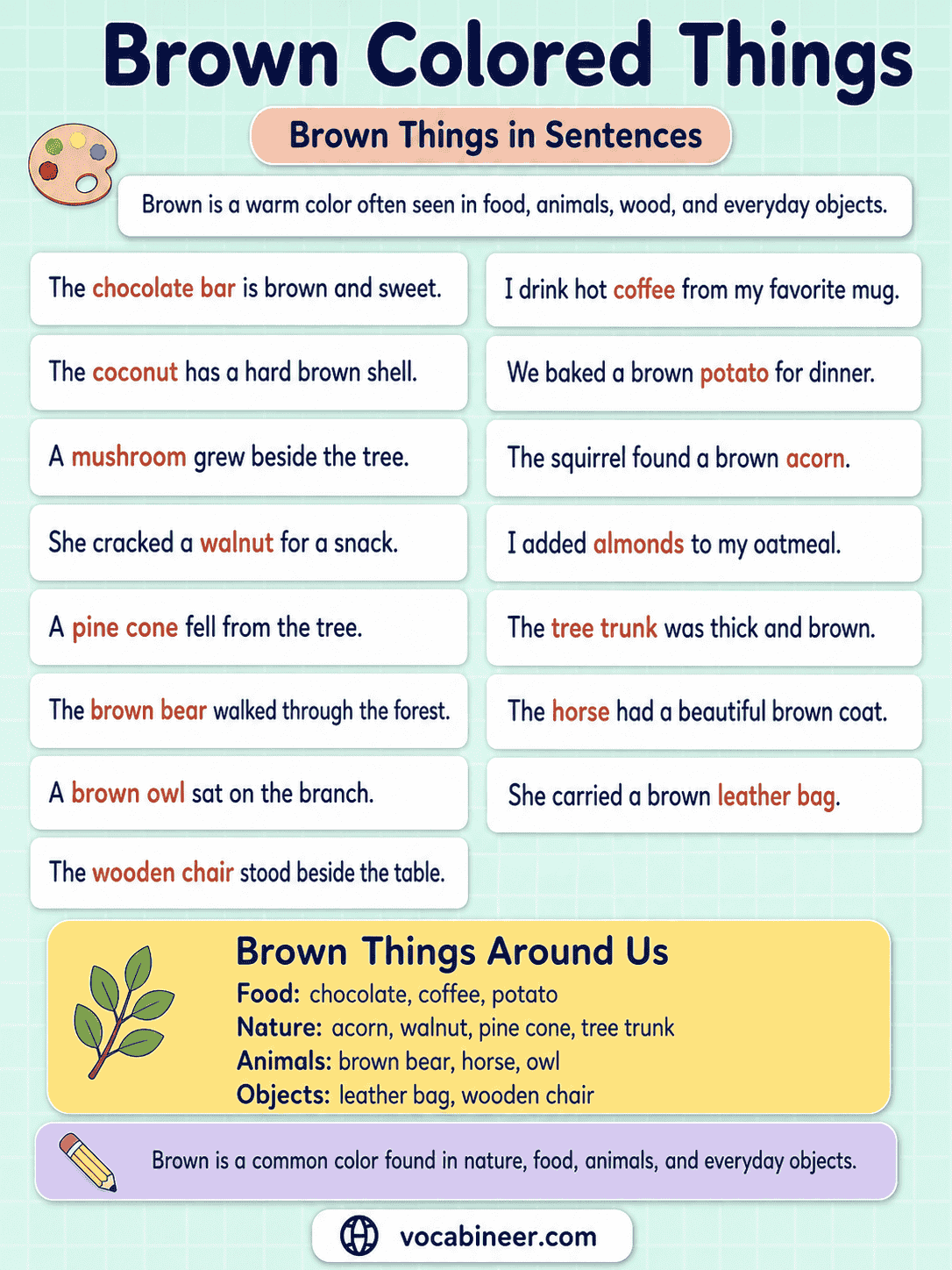 Brown Colored Things with Examples  Sentences