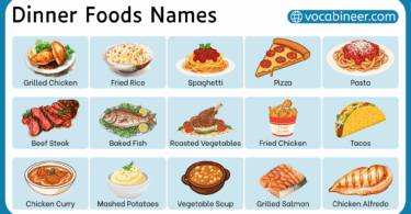 Dinner Foods their Names with Pictures