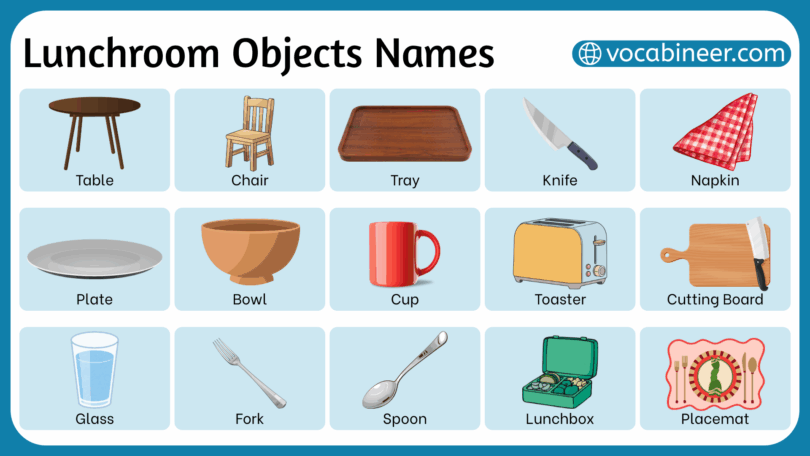 Lunchroom Objects Names in English with their Pictures