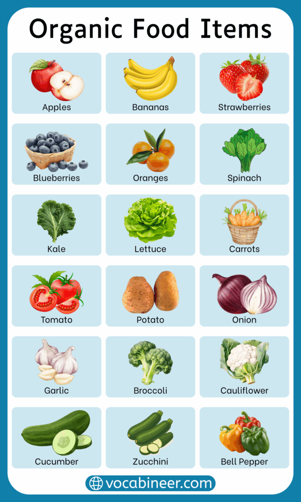 100+ Organic Food Items Names in English with their Pictures
