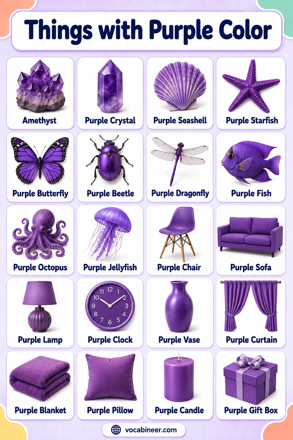 Purple Things Vocabulary: 120 Names with Pictures