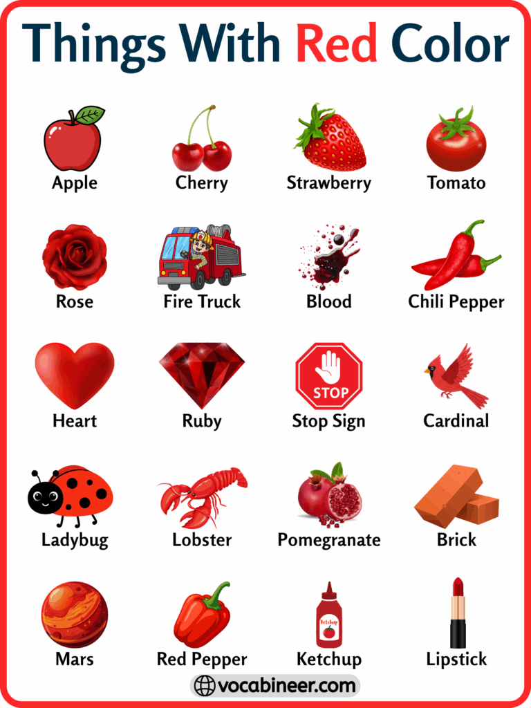 Everyday 180 Things with Red Color with their Pictures