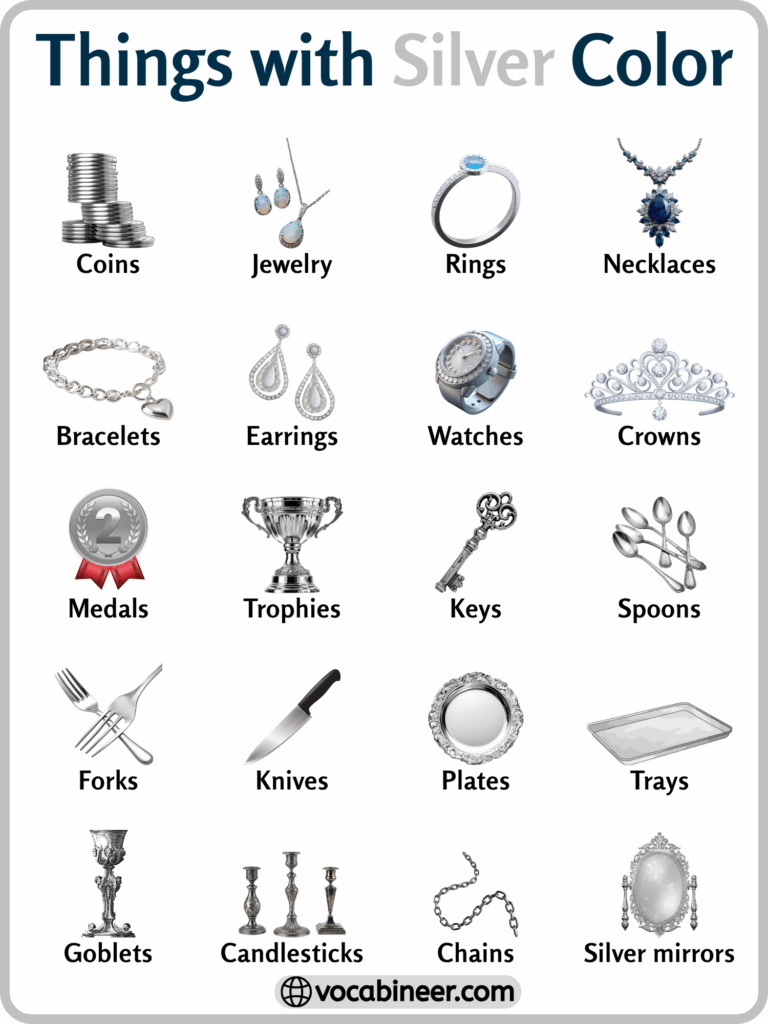 150 Things with Silver Color in English with Pictures