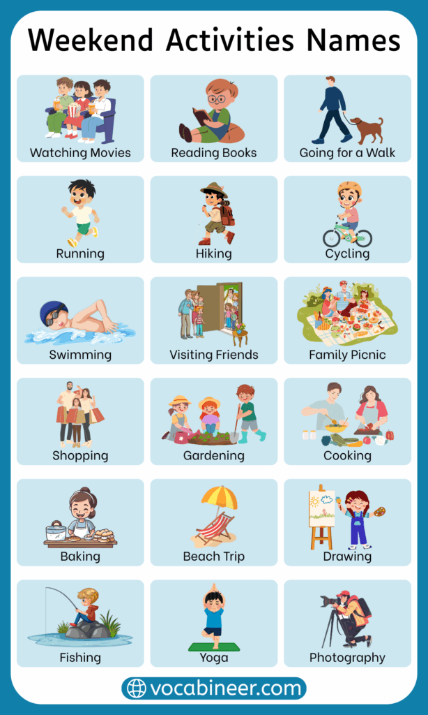 50 Weekend Activities Names with their Pictures