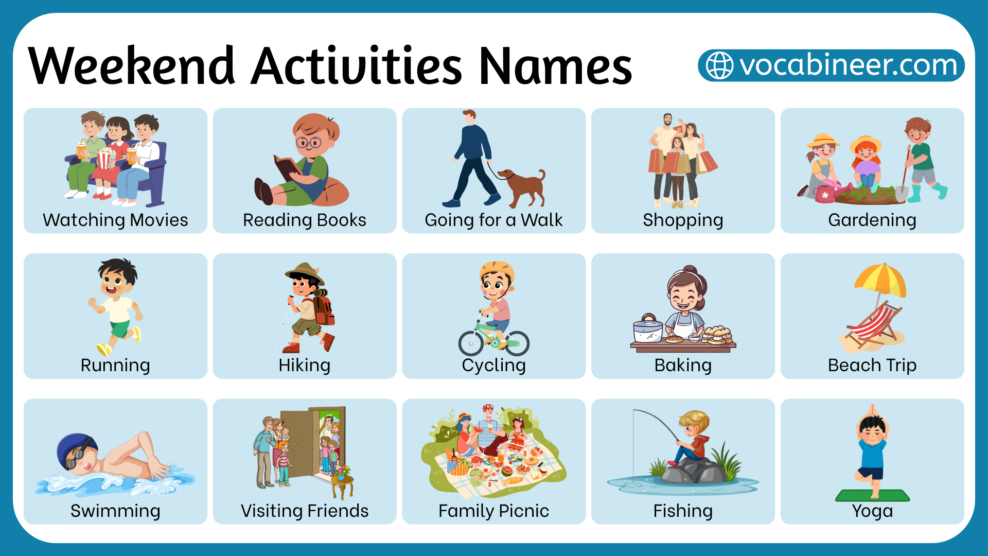 Weekedd Name 50 Weekend Activities Names with their Pictures
