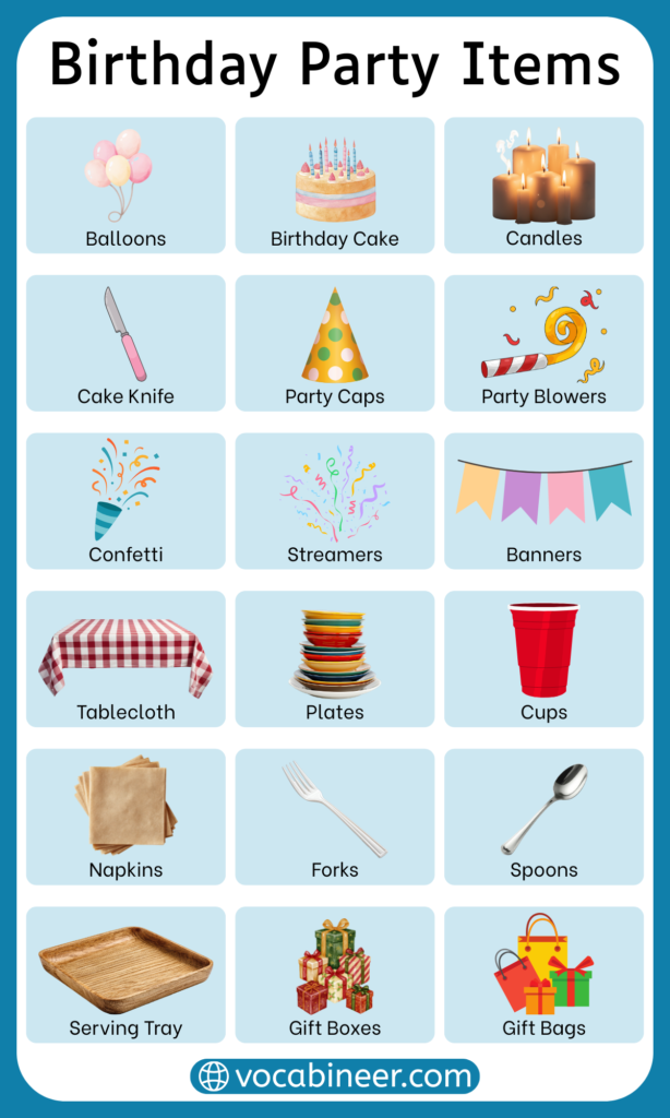 100+ Birthday Party Items Names List With Pictures
