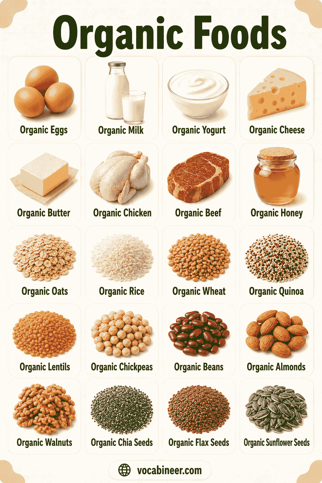 Common Organic Food Names for Learners