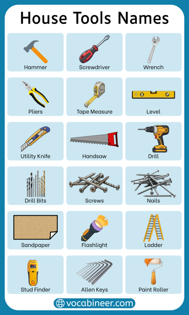 50+ Essential Household Tools Names Explained with their Pictures