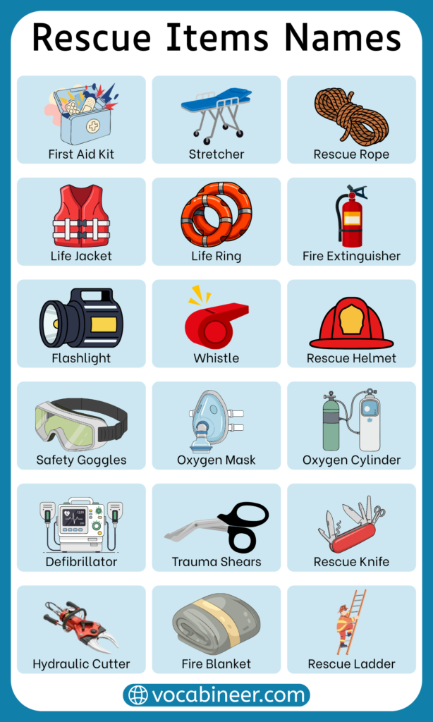 Rescue Items Names: List of Emergency Tools with their Pictures