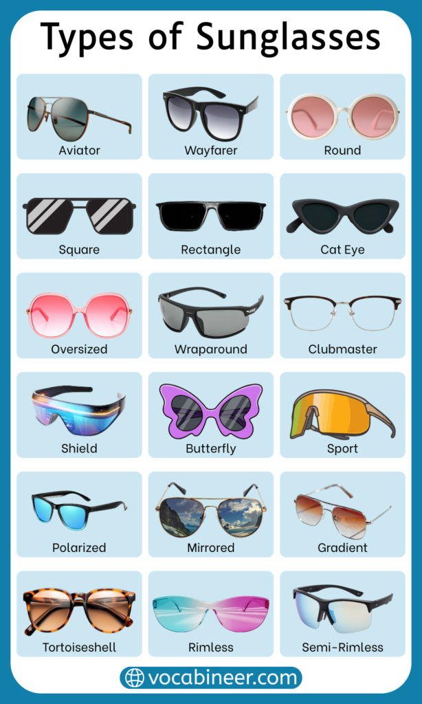 100+ Different Types of Sunglasses Names in English With Pictures