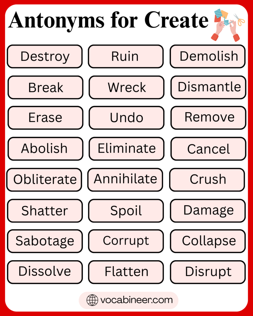 Antonyms for Create | List of 40 Opposite Words in English