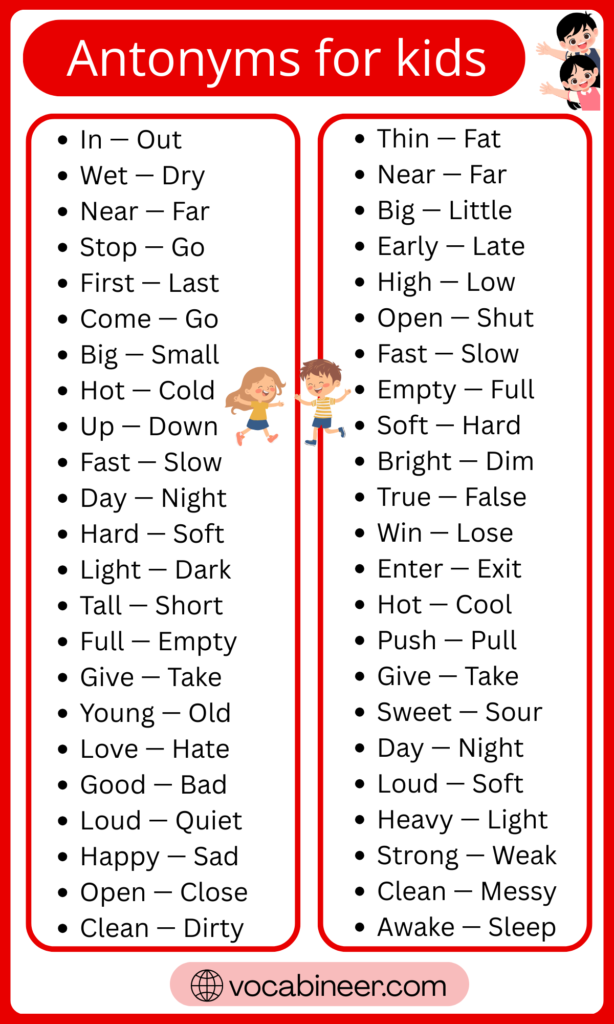 Antonyms for Kids: 200 Opposite Words with Meanings