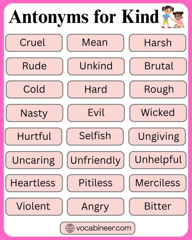 Antonyms for Kind: 60 Opposite Words List in English