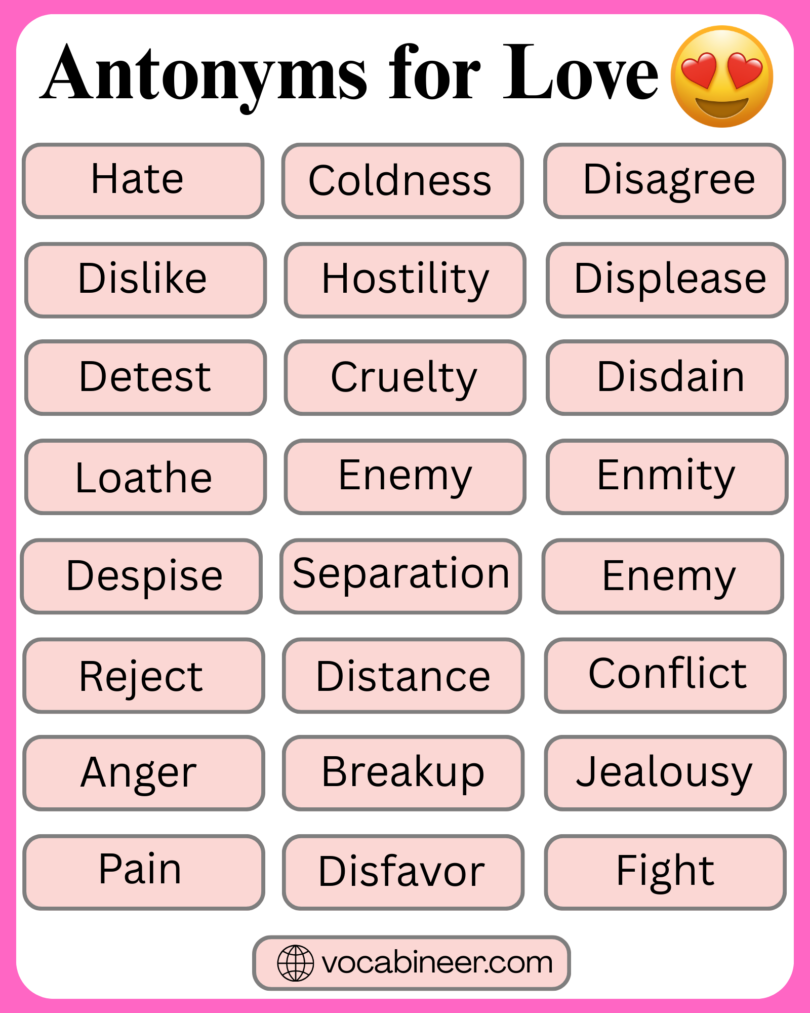 Antonyms for Love: 44 Opposite Words in English
