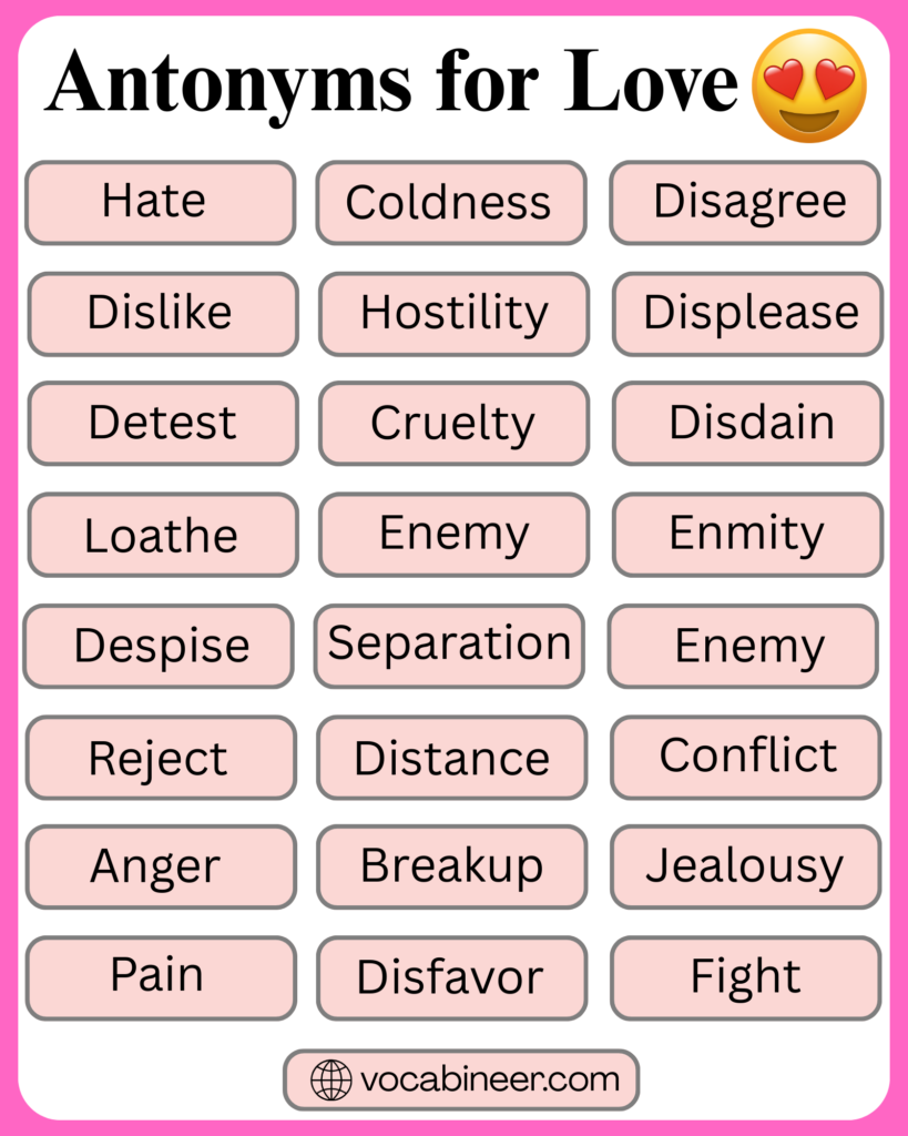 Antonyms for Love: 44 Opposite Words in English