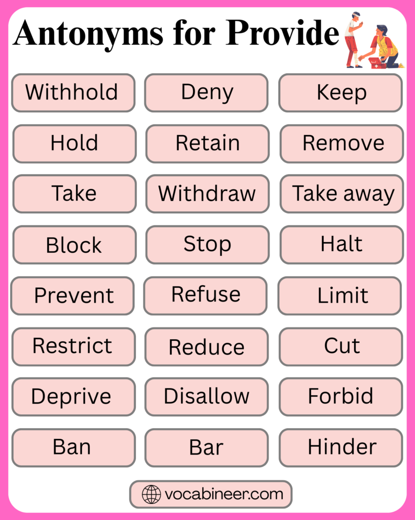 Antonyms for Provide | 36 Common Opposite Words in English