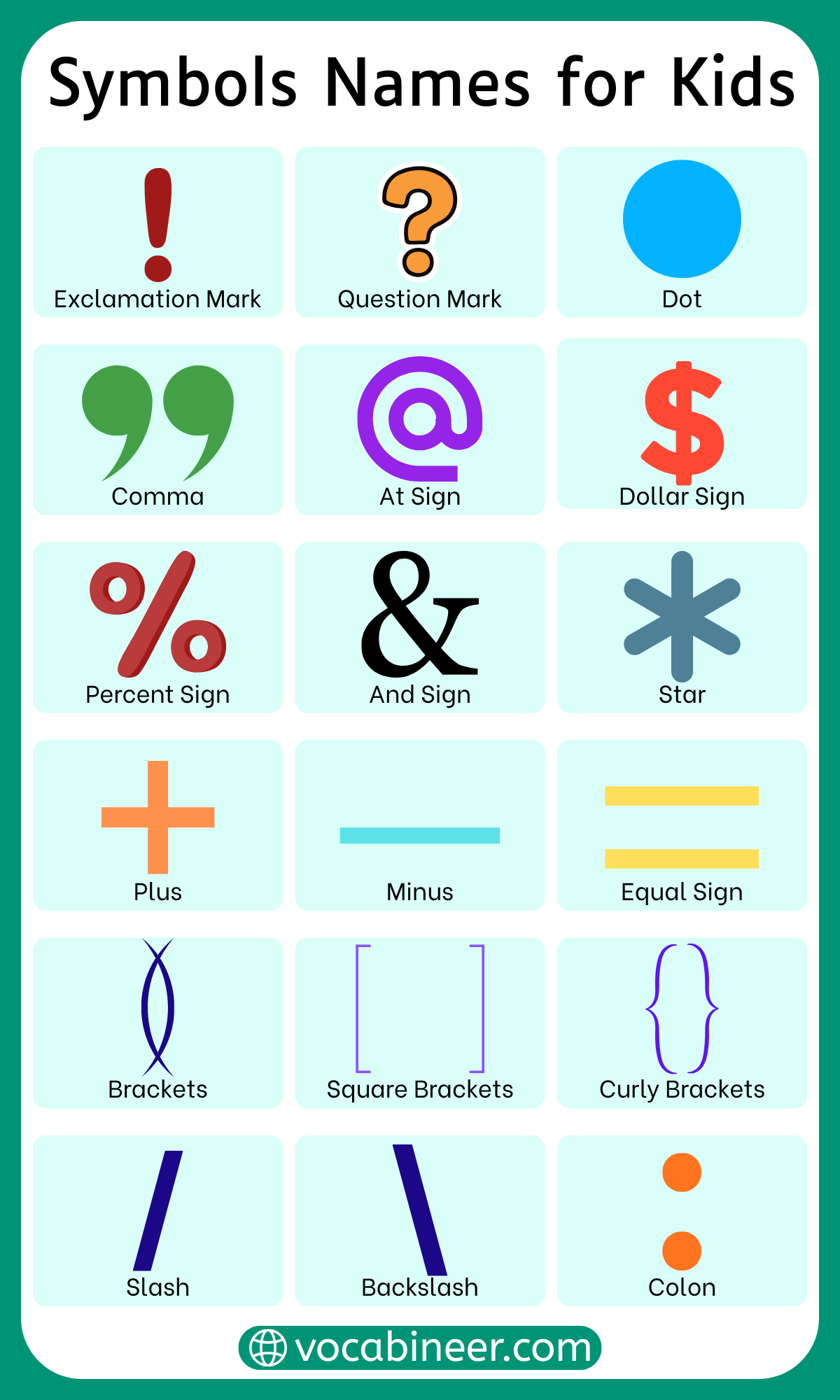 Symbols Names for Kids in English with Pictures