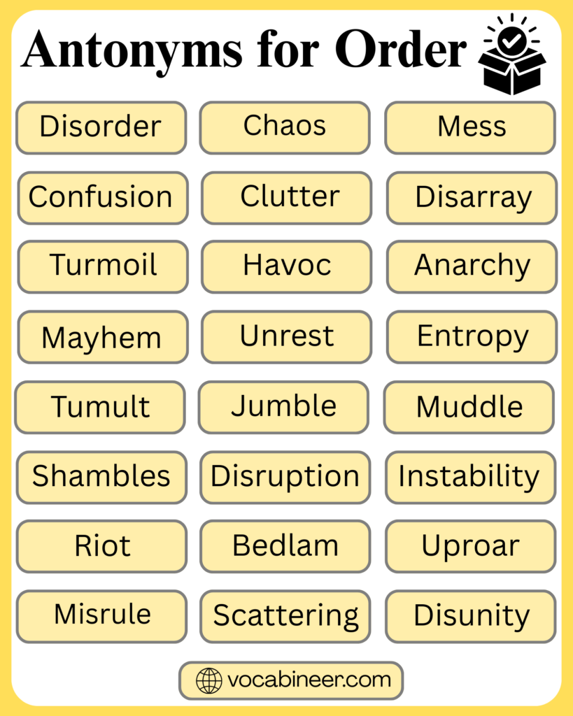 34 Antonyms for Order in English with Pictures