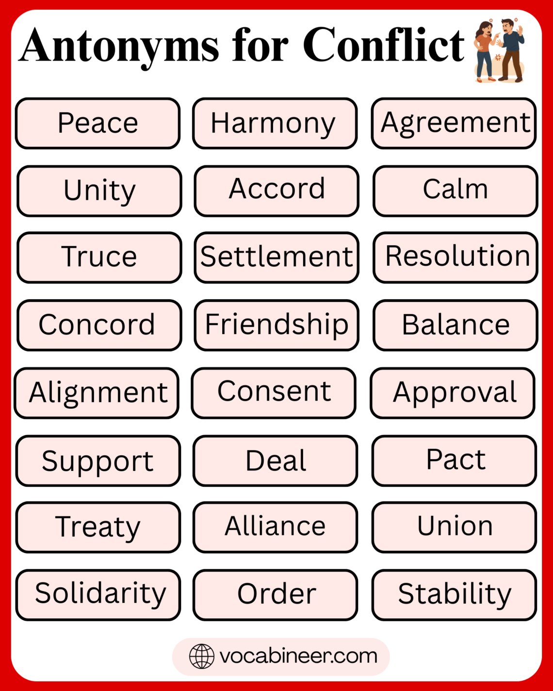 35 Antonyms for Conflict List in English