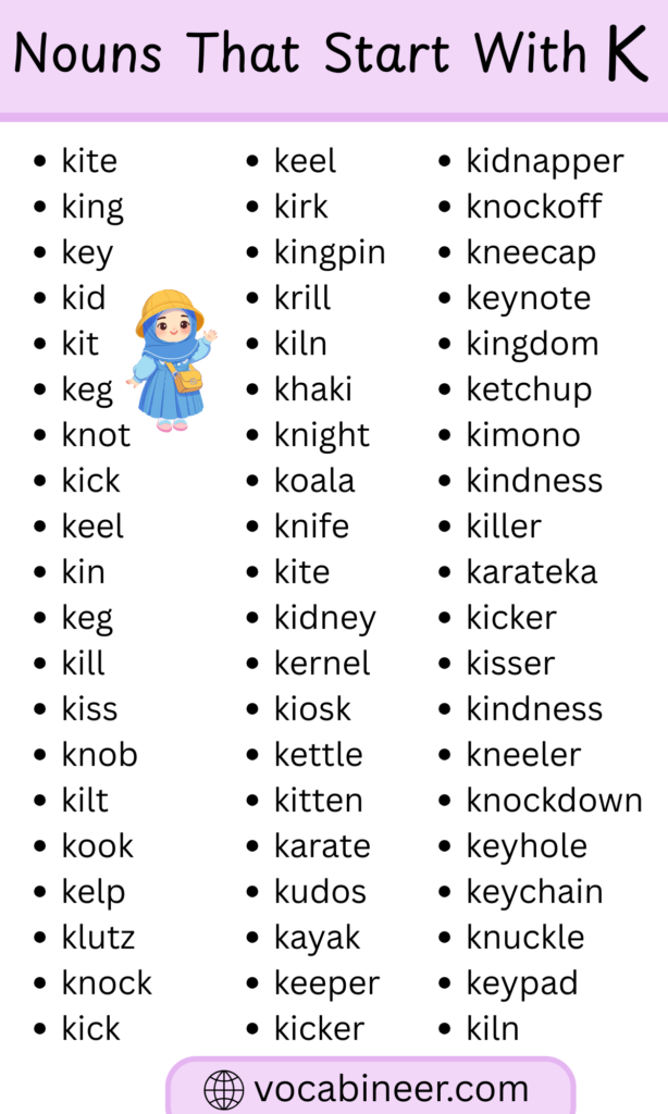 444 nouns that start with K in English complete list organized by category with common and academic K nouns
