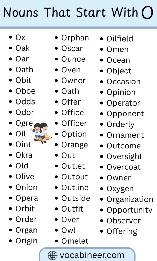 511 nouns that start with O in English complete list organized by category with common and academic O nouns