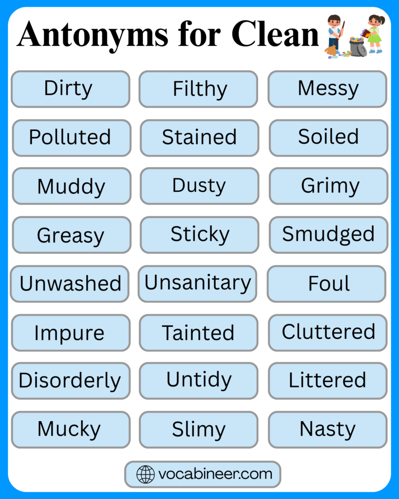 Antonyms for Clean List with Meanings in English