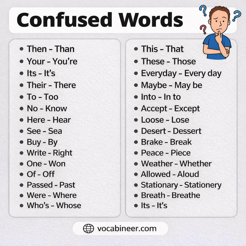Confusing Words: List 200 Confused Words in English with Examples