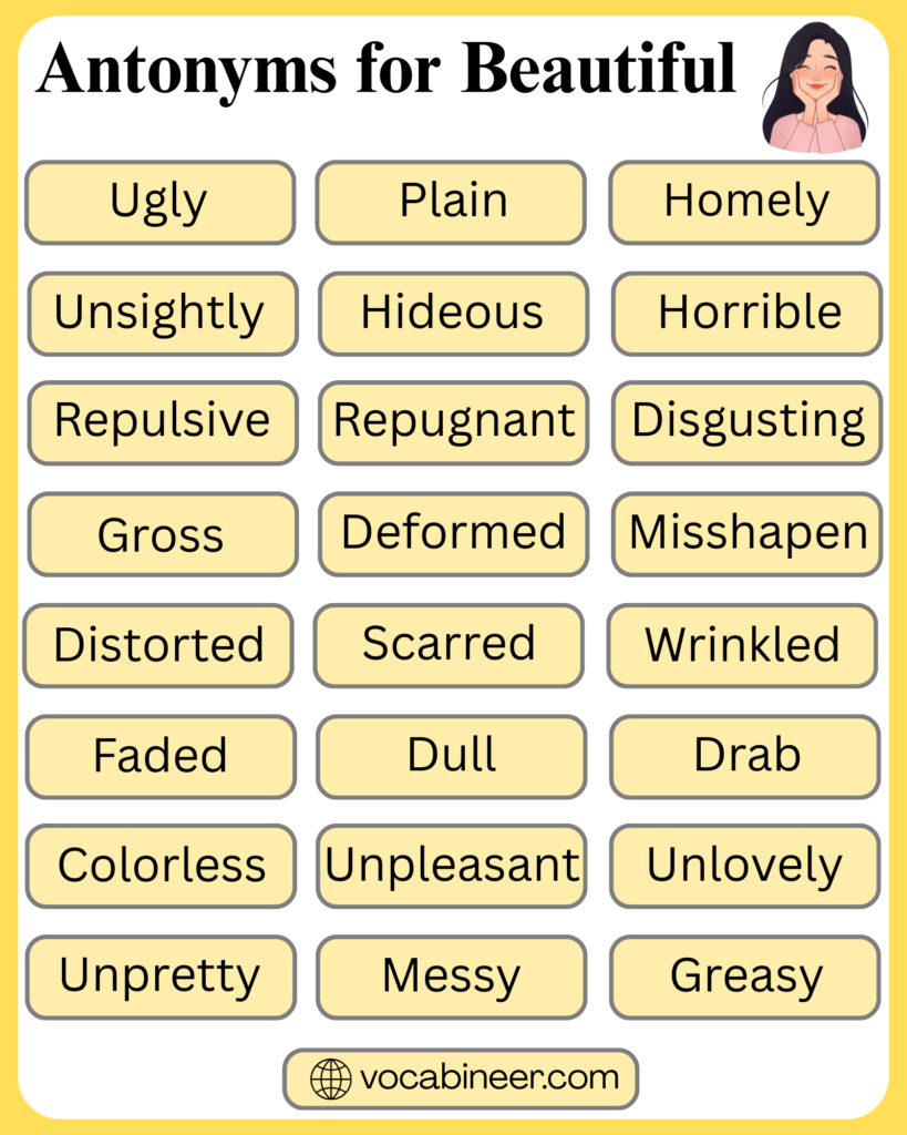 List of 50+ Antonyms for Beautiful with Meanings in English