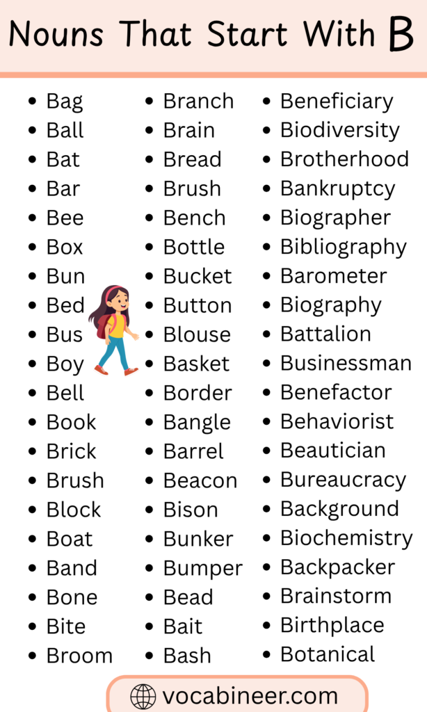 Nouns that start with B in English: 500 words list with common B nouns by category