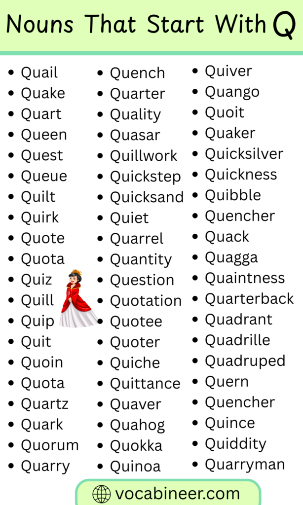 320 nouns that start with Q in English complete list organized by category with common and academic Q nouns