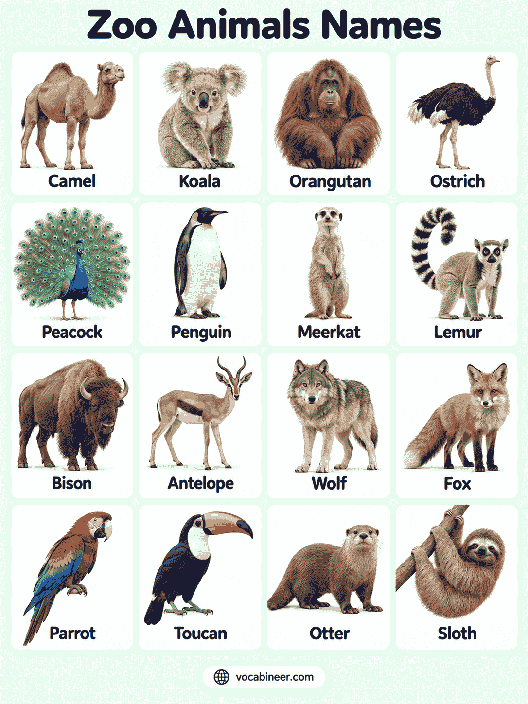 Common Zoo Animals Names and Pictures