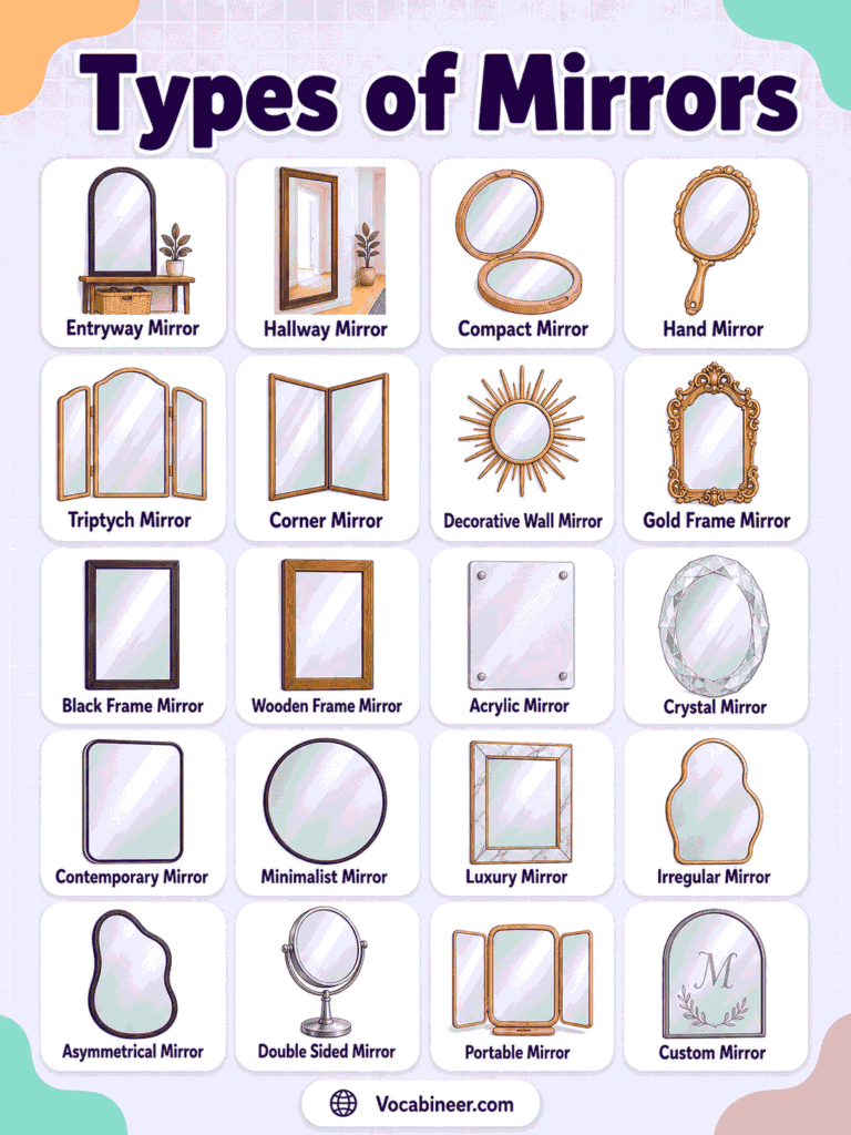 List. Mirror Types of Mirrors: Mirrors Names List, Uses and Pictures