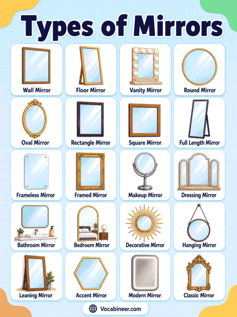 List. Mirror Types of Mirrors: Mirrors Names List, Uses and Pictures