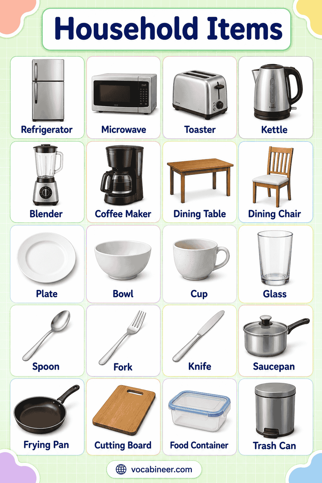 100 Household Items Names with Uses and Pictures