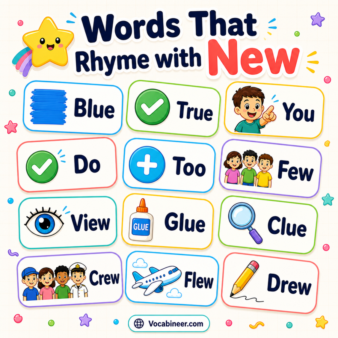 Creative Rhyming Words 188 Creative Words That Rhyme with New in English
