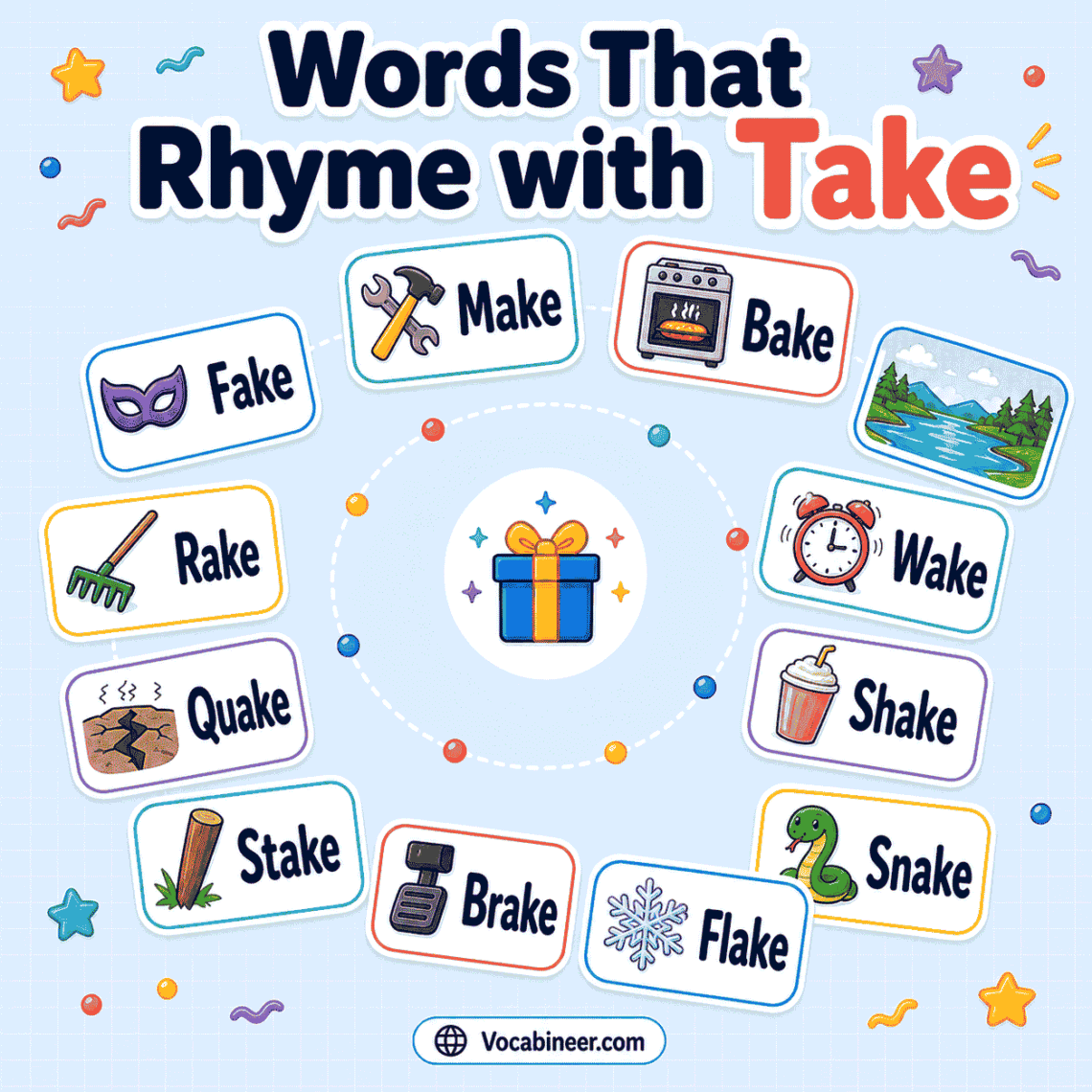 200+ Words That Rhyme with Take with Phrases and Examples